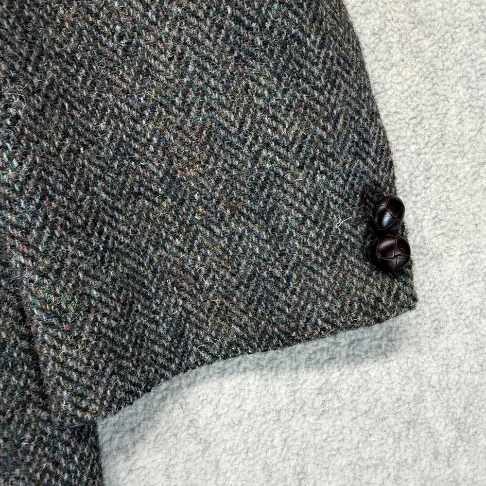 Harris Tweed Men's 2 Piece Wool Herringbone Blazer Vest Suit Set Gray 44
